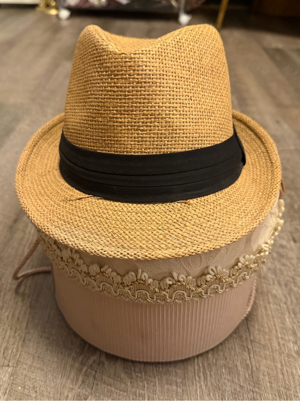 Women’s Straw Fedora Hat with Black Band
